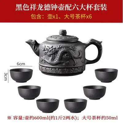 Handmade Household Kungfu Tea Set, Large Capacity Teapot, Red Mud Xianglongde Bell Kettle, Purple Clay Pot