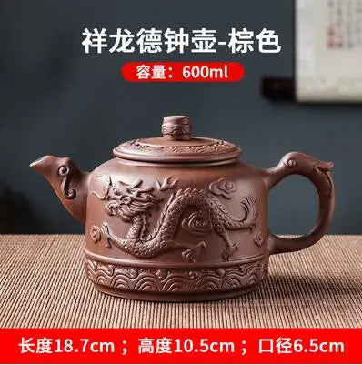 Handmade Household Kungfu Tea Set, Large Capacity Teapot, Red Mud Xianglongde Bell Kettle, Purple Clay Pot