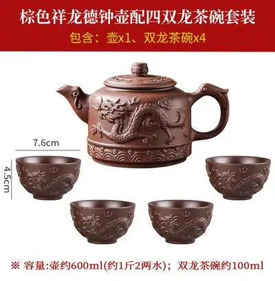 Handmade Household Kungfu Tea Set, Large Capacity Teapot, Red Mud Xianglongde Bell Kettle, Purple Clay Pot