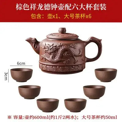 Handmade Household Kungfu Tea Set, Large Capacity Teapot, Red Mud Xianglongde Bell Kettle, Purple Clay Pot