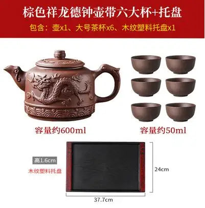 Handmade Household Kungfu Tea Set, Large Capacity Teapot, Red Mud Xianglongde Bell Kettle, Purple Clay Pot
