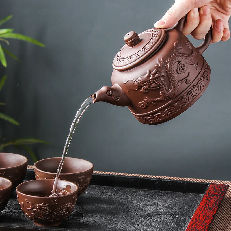 Handmade Household Kungfu Tea Set, Large Capacity Teapot, Red Mud Xianglongde Bell Kettle, Purple Clay Pot