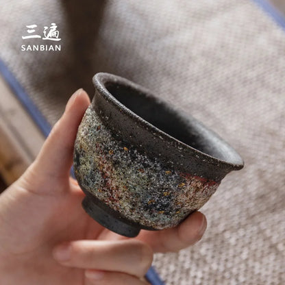 【Handmade】Japanese Gold Ore Master Cup Stoneware Tea Cup Handmade Firewood Tea Cup Single Cup