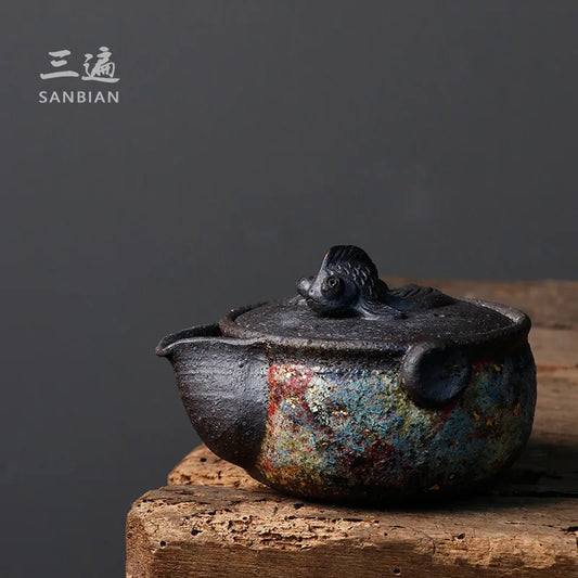【Handmade】Japanese Rock Mine Aquarius Pot Handmade Firewood Fish Pot Little Teapot Stoneware Tureen Pot