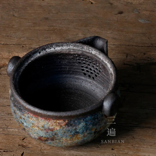 【Handmade】Japanese Rock Mine Aquarius Pot Handmade Firewood Fish Pot Little Teapot Stoneware Tureen Pot