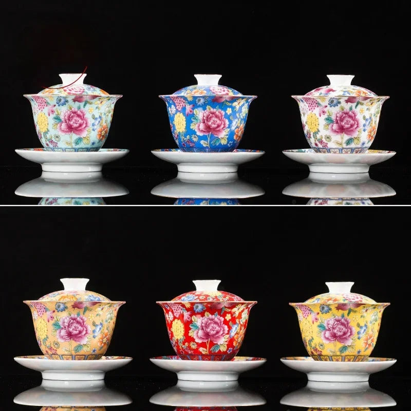 Handmade Kung Fu Gaiwan Ceramic Hand-painted Tea Tureen Tea Set Office Tea Bowl with Saucer Sancai Gai Wan