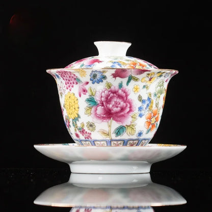 Handmade Kung Fu Gaiwan Ceramic Hand-painted Tea Tureen Tea Set Office Tea Bowl with Saucer Sancai Gai Wan