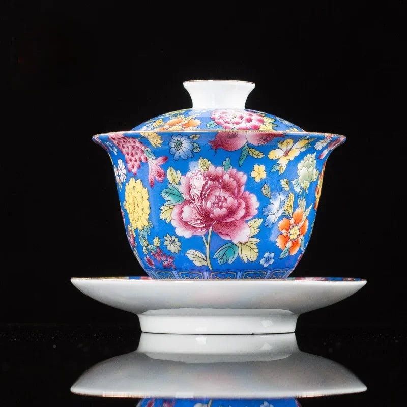 Handmade Kung Fu Gaiwan Ceramic Hand-painted Tea Tureen Tea Set Office Tea Bowl with Saucer Sancai Gai Wan