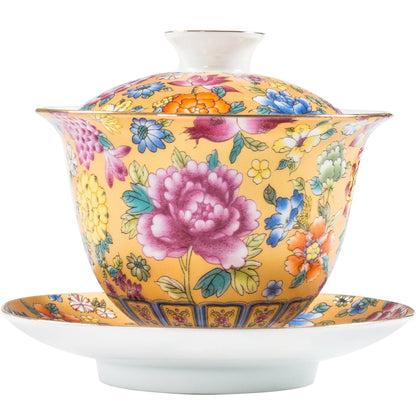 Handmade Kung Fu Gaiwan Ceramic Hand-painted Tea Tureen Tea Set Office Tea Bowl with Saucer Sancai Gai Wan