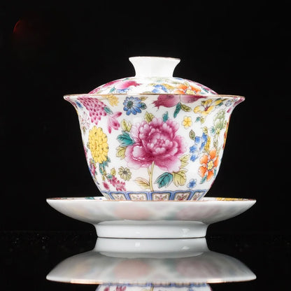 Handmade Kung Fu Gaiwan Ceramic Hand-painted Tea Tureen Tea Set Office Tea Bowl with Saucer Sancai Gai Wan