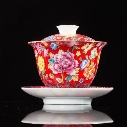 Handmade Kung Fu Gaiwan Ceramic Hand-painted Tea Tureen Tea Set Office Tea Bowl with Saucer Sancai Gai Wan