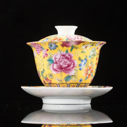 Handmade Kung Fu Gaiwan Ceramic Hand-painted Tea Tureen Tea Set Office Tea Bowl with Saucer Sancai Gai Wan