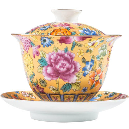 Handmade Kung Fu Gaiwan Ceramic Hand-painted Tea Tureen Tea Set Office Tea Bowl with Saucer Sancai Gai Wan