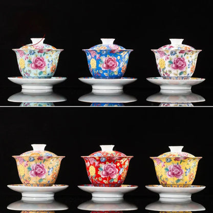 Handmade Kung Fu Gaiwan Ceramic Hand-painted Tea Tureen Tea Set Office Tea Bowl with Saucer Sancai Gai Wan