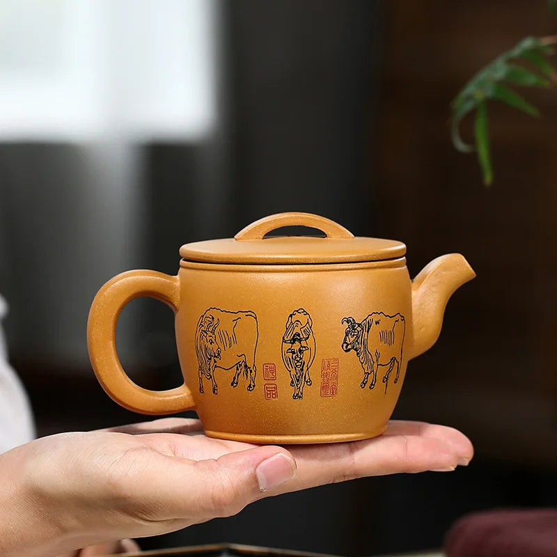 Handmade Kung Fu Kung Fu Teapot, Kung Fu Teapot, Kung-Fu Drinkware, Handmade Pot, Engraved, Raw Ore Section, Kung-Fu