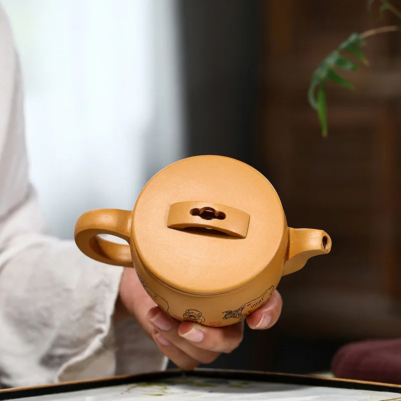 Handmade Kung Fu Kung Fu Teapot, Kung Fu Teapot, Kung-Fu Drinkware, Handmade Pot, Engraved, Raw Ore Section, Kung-Fu