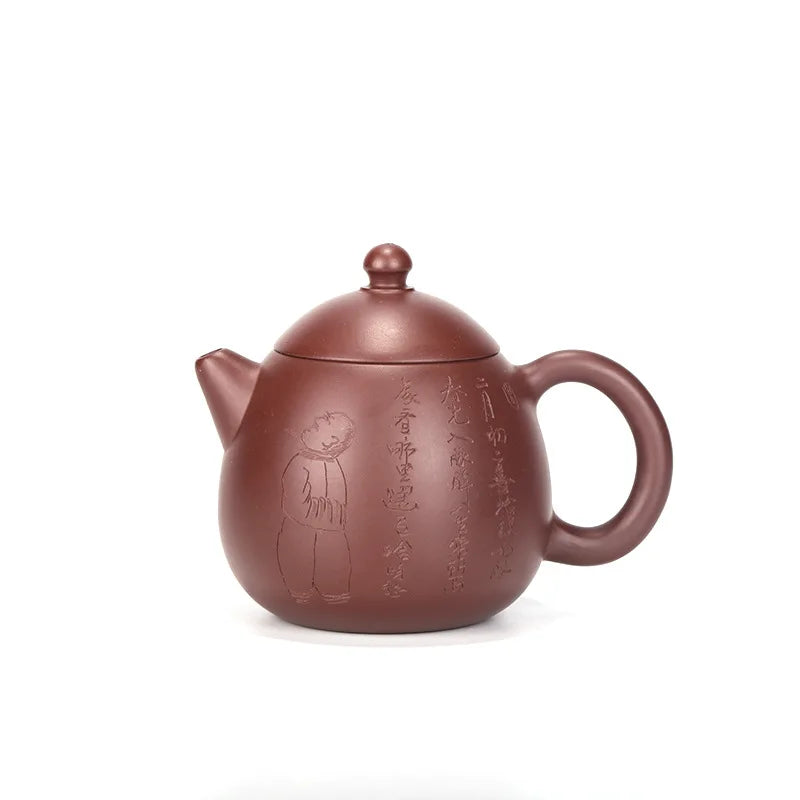 Handmade Kung-Fu Teapot with Dragon Egg Carved and Painted, Handmade Clay Pot, Yixing Purple Clay, Original Ore Purple
