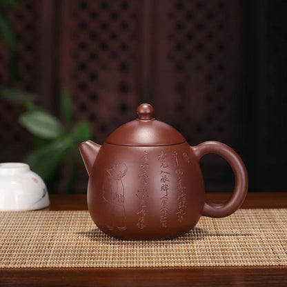 Handmade Kung-Fu Teapot with Dragon Egg Carved and Painted, Handmade Clay Pot, Yixing Purple Clay, Original Ore Purple