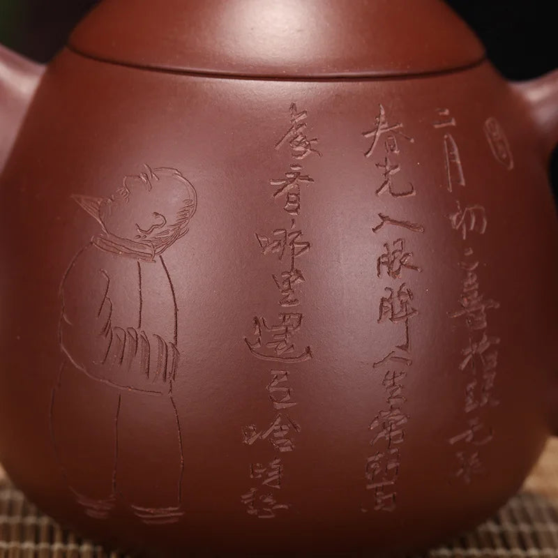 Handmade Kung-Fu Teapot with Dragon Egg Carved and Painted, Handmade Clay Pot, Yixing Purple Clay, Original Ore Purple