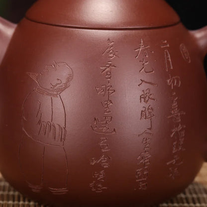 Handmade Kung-Fu Teapot with Dragon Egg Carved and Painted, Handmade Clay Pot, Yixing Purple Clay, Original Ore Purple