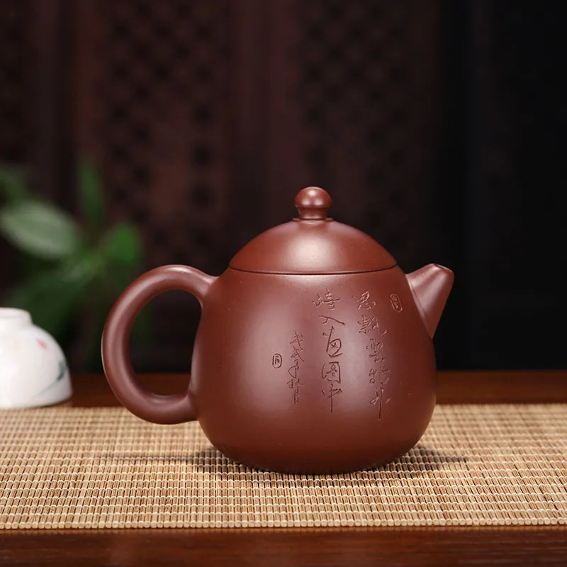 Handmade Kung-Fu Teapot with Dragon Egg Carved and Painted, Handmade Clay Pot, Yixing Purple Clay, Original Ore Purple