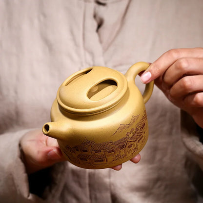 Handmade Kung-Fu Teapot with Hollow Cow Lid, Kung-Fu Teaware, Purple Clay Drinkware for Puer Green and Black Chinese