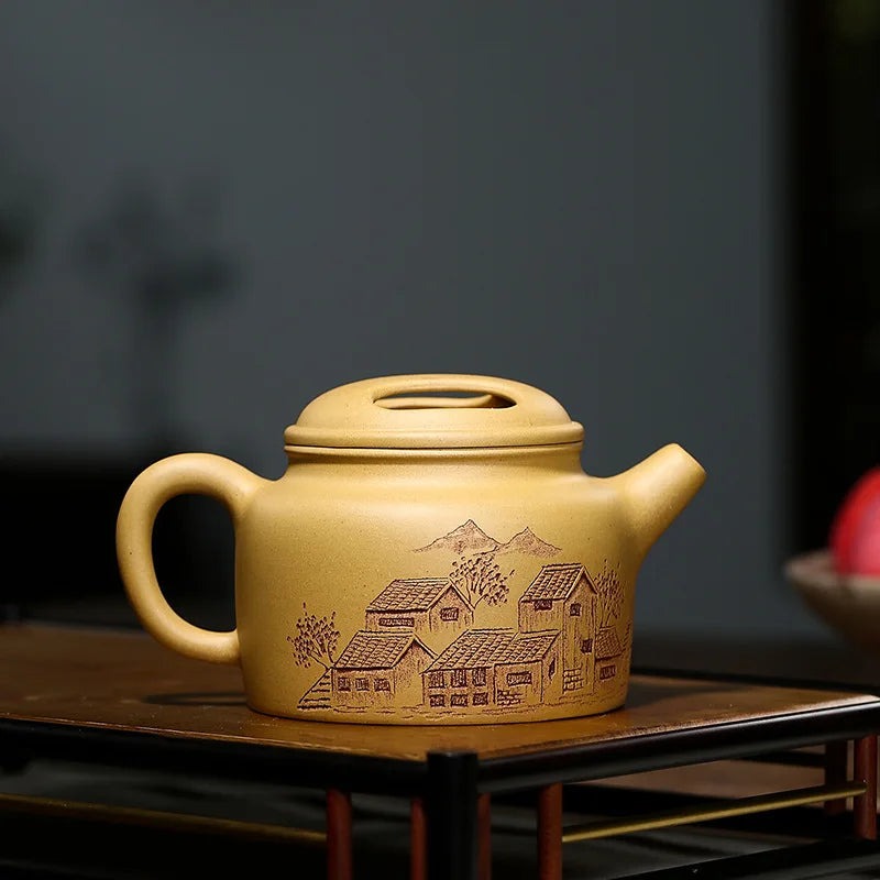 Handmade Kung-Fu Teapot with Hollow Cow Lid, Kung-Fu Teaware, Purple Clay Drinkware for Puer Green and Black Chinese