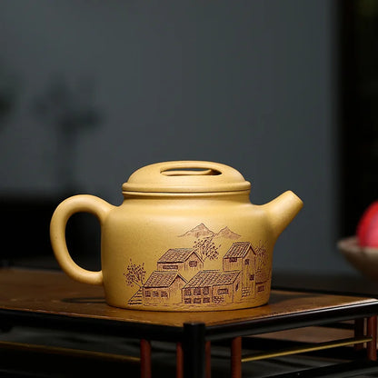 Handmade Kung-Fu Teapot with Hollow Cow Lid, Kung-Fu Teaware, Purple Clay Drinkware for Puer Green and Black Chinese