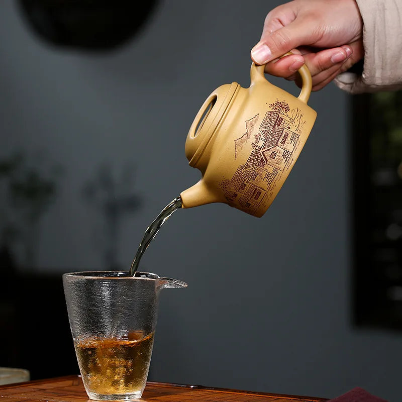 Handmade Kung-Fu Teapot with Hollow Cow Lid, Kung-Fu Teaware, Purple Clay Drinkware for Puer Green and Black Chinese
