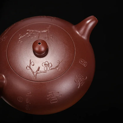 Handmade Kung-Fu Teapot with Plum Fragrant, Purple Clay Drinkware, Half Moon Teapot, Zisha Yixing, Purple Clay, Puer