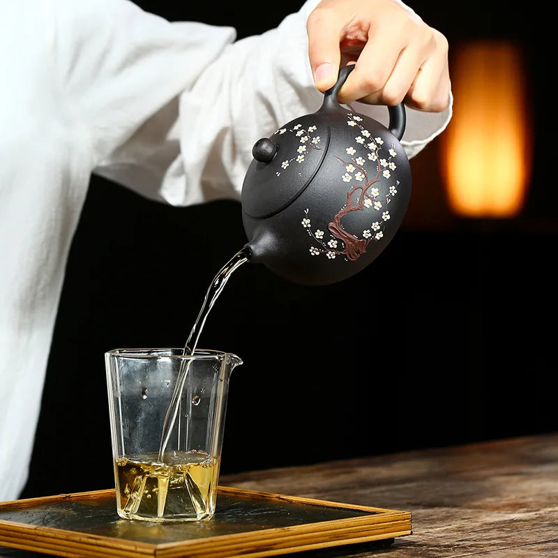 Handmade Kung-Fu Teawaragee Drinkware for Puer Green Chinese, Black Mud Plum Xishi Purple Clay Teapot, Handmade Pot