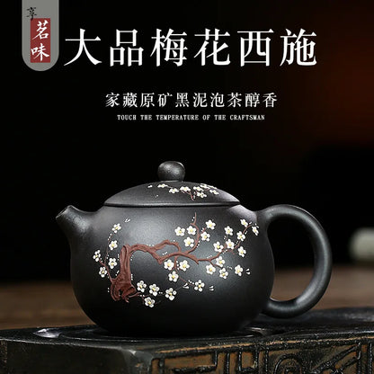 Handmade Kung-Fu Teawaragee Drinkware for Puer Green Chinese, Black Mud Plum Xishi Purple Clay Teapot, Handmade Pot