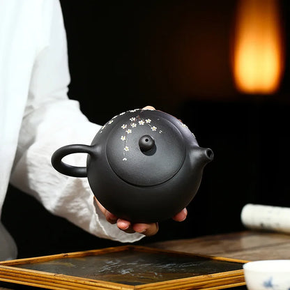 Handmade Kung-Fu Teawaragee Drinkware for Puer Green Chinese, Black Mud Plum Xishi Purple Clay Teapot, Handmade Pot