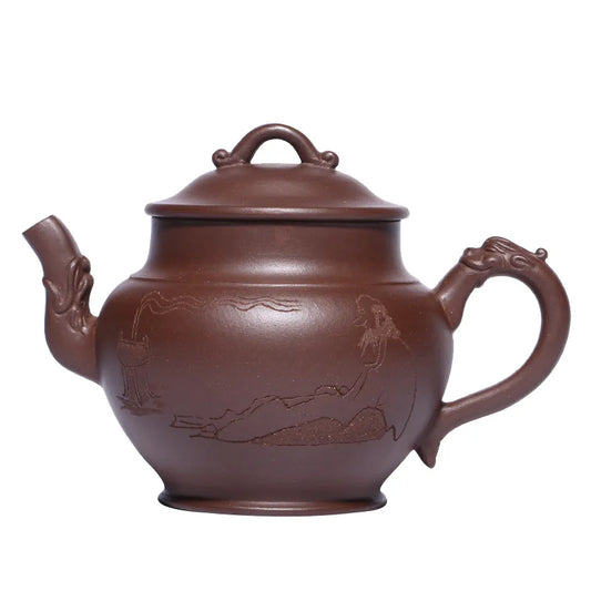 Handmade Kung-Fu Teaware Drinkware, Purple Clay, Carved and Painted, Zisha Teapot, Yixing Handmade Pot