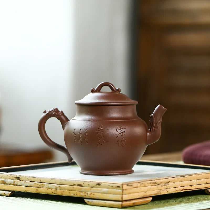 Handmade Kung-Fu Teaware Drinkware, Purple Clay, Carved and Painted, Zisha Teapot, Yixing Handmade Pot