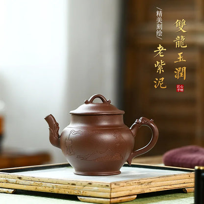 Handmade Kung-Fu Teaware Drinkware, Purple Clay, Carved and Painted, Zisha Teapot, Yixing Handmade Pot