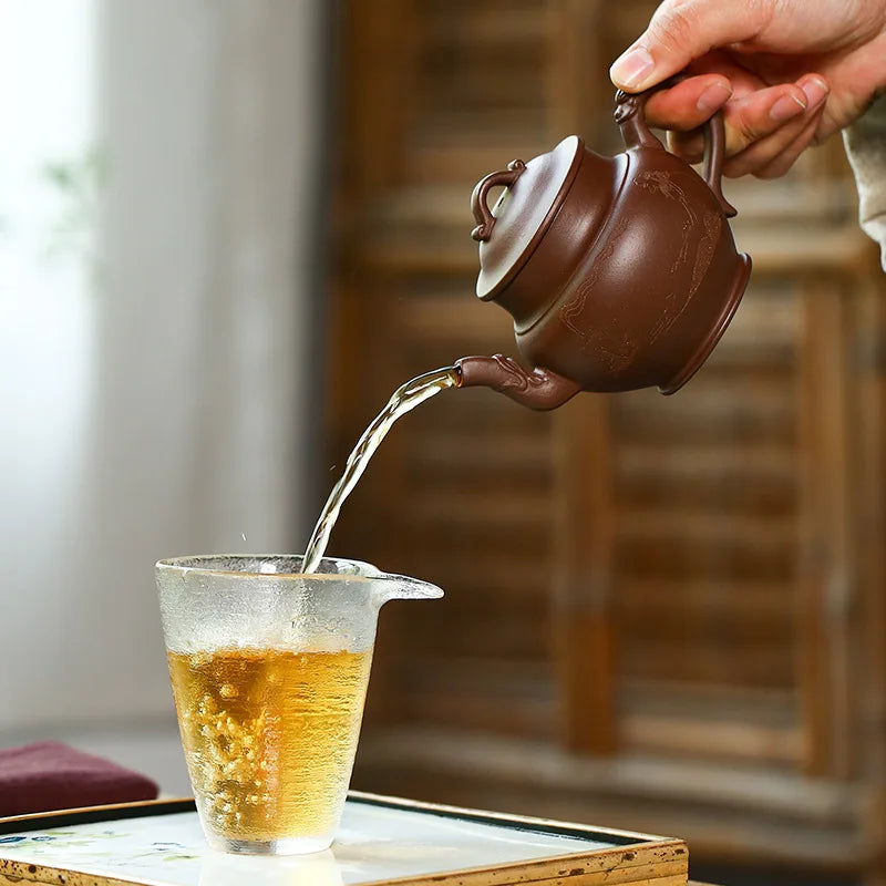 Handmade Kung-Fu Teaware Drinkware, Purple Clay, Carved and Painted, Zisha Teapot, Yixing Handmade Pot