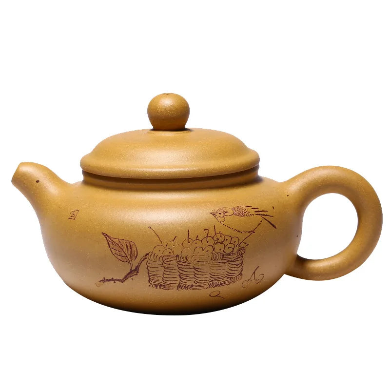 Handmade Kung-Fu Teaware, Purple Clay Drinkware, Golden Section, Traditional Sketch, Antique Pot, Zisha Teapot, Yixing