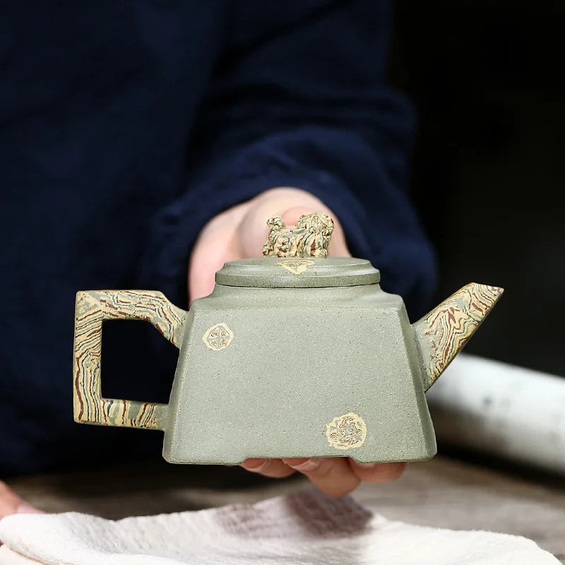 Handmade Kung-Fu Teaware Purple Clay Drinkware for Puer Green and Black, Auspicious Green Clay, Zisha Teapot, Handmade Pot