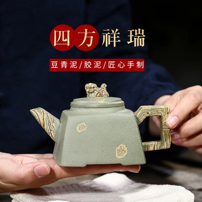 Handmade Kung-Fu Teaware Purple Clay Drinkware for Puer Green and Black, Auspicious Green Clay, Zisha Teapot, Handmade Pot