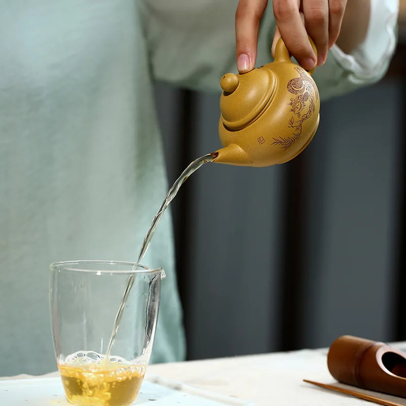 Handmade Kung-Fu Teaware, Yixing Clay Horizontal Pot, Zisha Teapot, Purple Clay Drinkware for Puer Green and Black