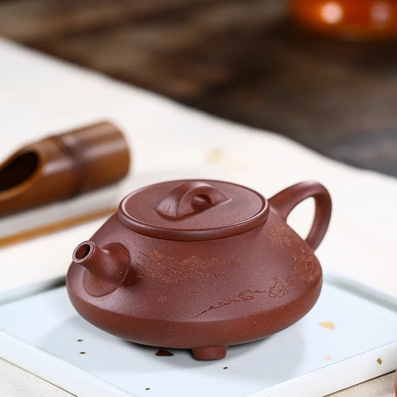 Handmade Kung-Fu Teaware of Purple Clay, Kung-Fu Teapot, Kung-Fu Teaware, Three-legged Stone Scoop