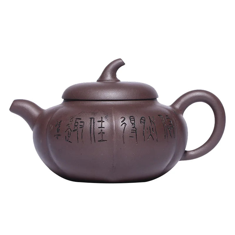 Handmade Kung-Fu Teaware of Purple Clay Painted Pumpkin Pot, Zisha Teapot, Yixing Handmade Pot, Purple Clay Drinkware for Puer G