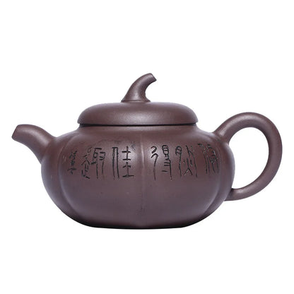 Handmade Kung-Fu Teaware of Purple Clay Painted Pumpkin Pot, Zisha Teapot, Yixing Handmade Pot, Purple Clay Drinkware for Puer G