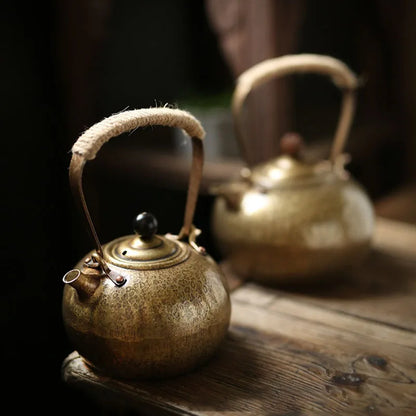 Handmade Large Capacity Kettle Gilt Silver Brass Kettle Metal Purple Copper Pots Large Chinese Teapot Tea Ceremony Teaware Gift