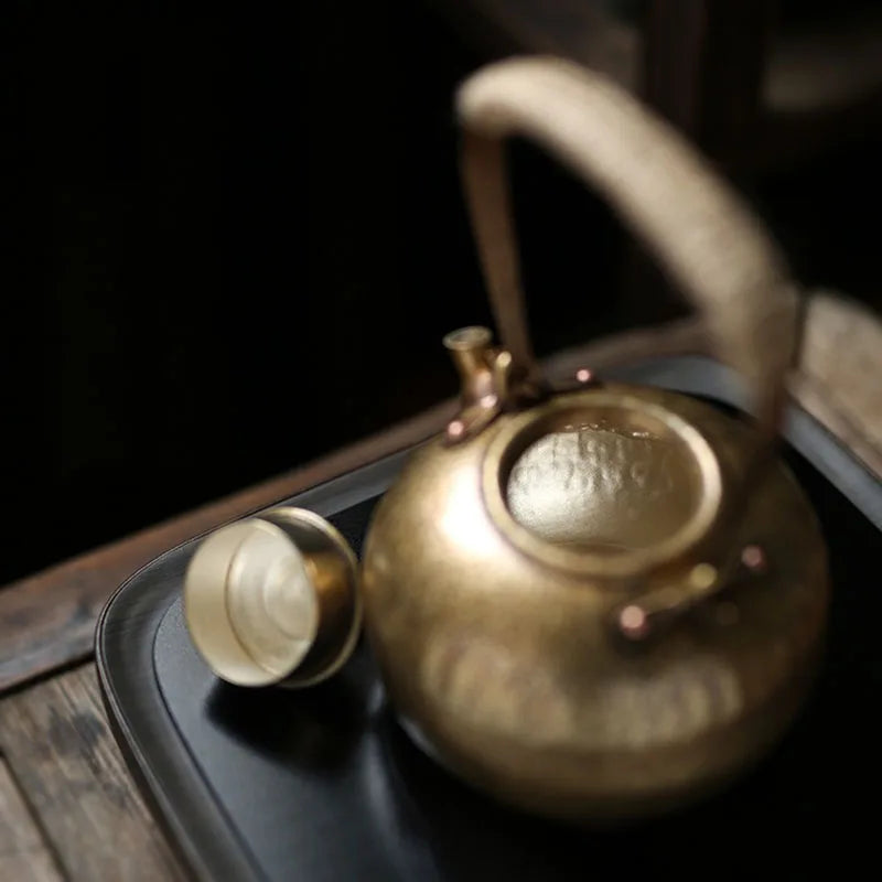 Handmade Large Capacity Kettle Gilt Silver Brass Kettle Metal Purple Copper Pots Large Chinese Teapot Tea Ceremony Teaware Gift