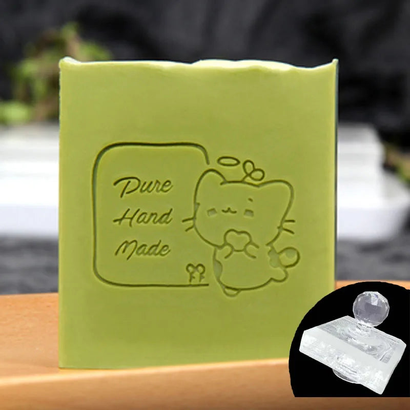 Handmade Letter Pattern Stamp, Home Cleaning Natural Seal with Handle, Acrylic Transparent Soap Stamp, DIY Making Chapters