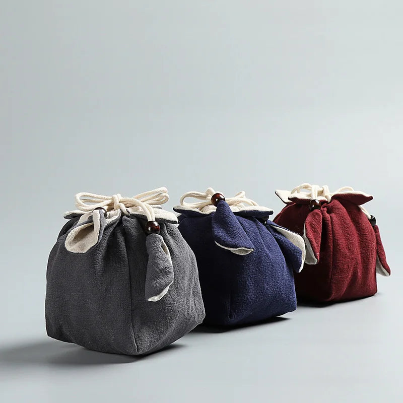 Handmade Linen Portable bag for tea pot cup travel Storage Bag Rope Hand Bag for Quik Cup Teapot Cup Package for Jewelry Toy new