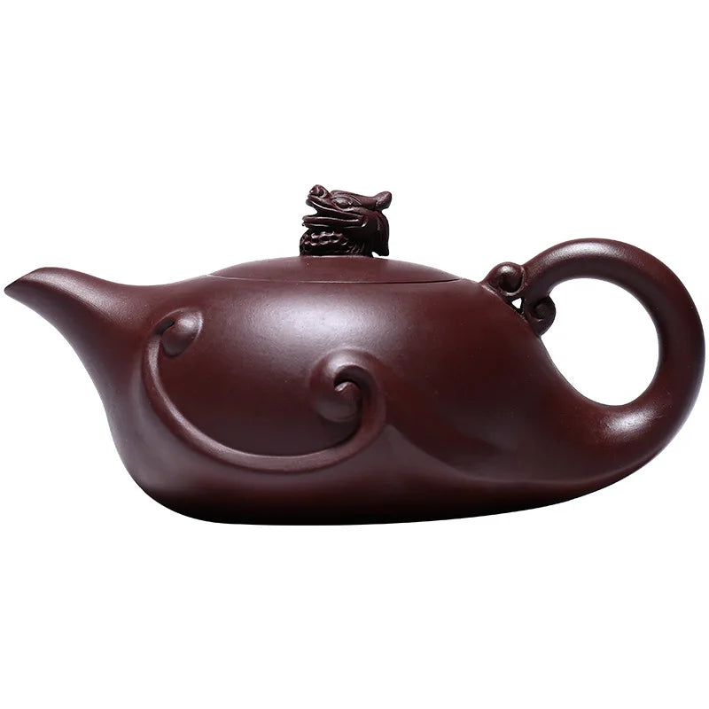 Handmade Longying Teapot, Purple Clay, Sand Pot, Pure Handmade, Large Capacity, Tea Set, Zisha, Yixing Handmade Drinkware, 420ml