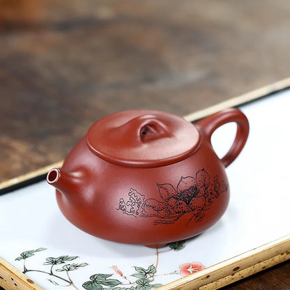 Handmade Lotus Jingzhou Stone Scoop, Raw Ore Dahongpao Zisha Teapot, Yixing Handmade Pot, Kung-Fu Teaware, Purple Clay Drinkwar